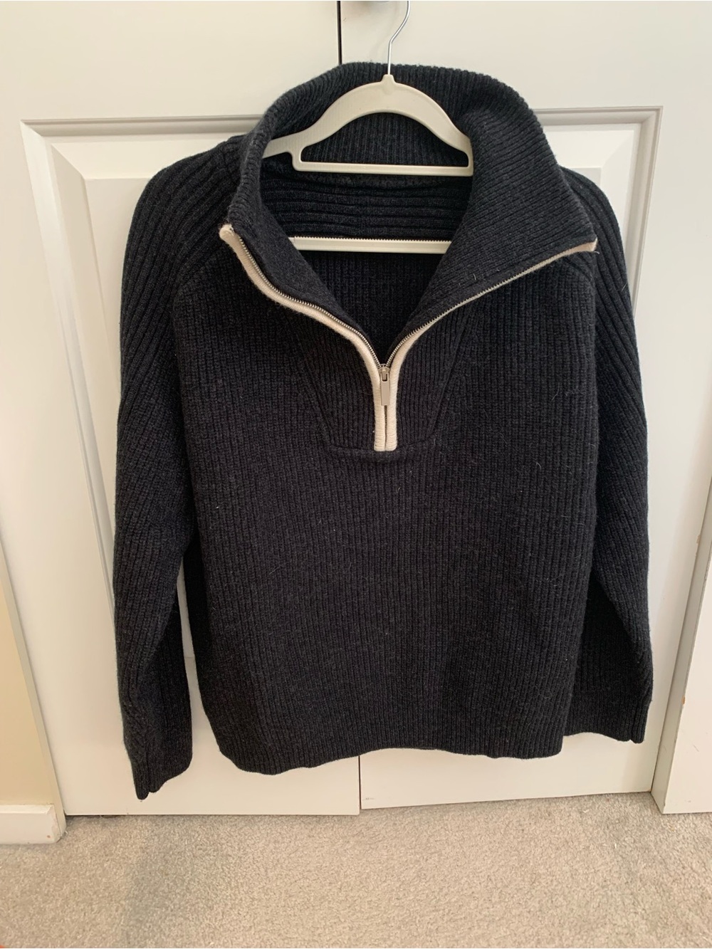 Women's Black Ribbed Half-Zip Sweater 100% Wool